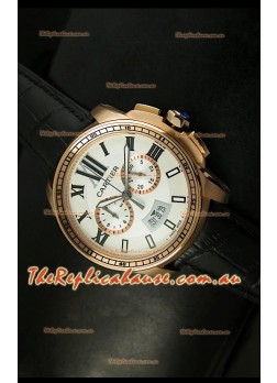 Calibre De Cartier Chronograph Japanese Replica Watch in Pink Gold