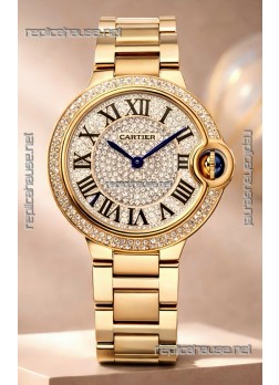 Ballon De Cartier Swiss Quartz 33MM Rose Gold Diamonds Super Clone Watch 