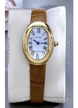 Cartier Baignoire Yellow Gold 23MM Super Clone Watch Brown Strap