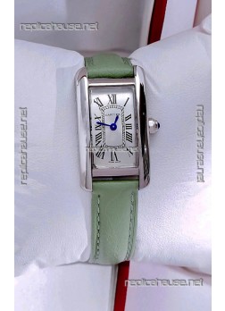 Cartier Tank Americaine Steel 19.4MM Green Strap Swiss Quartz Watch 