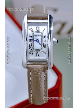 Cartier Tank Americaine Steel 19.4MM Beige Strap Swiss Quartz Watch 