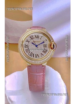 Ballon De Cartier Swiss Quartz 36MM Rose Gold Diamonds Super Clone Watch 