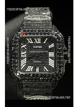 Cartier "Santos De Cartier" Black moissanite 40MM Super Clone Watch 