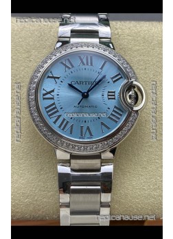 Ballon De Cartier Automatic Ice Blue Diamonds 36MM Dial Super Clone Watch 