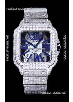 Cartier "Santos De Cartier" Skeleton moissanite Paved Super Clone Watch 