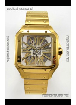 Cartier Santos Yellow Gold Skeleton Dial Super Clone Watch 