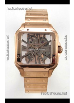 Cartier Santos Rose Gold Skeleton Dial Super Clone Watch 