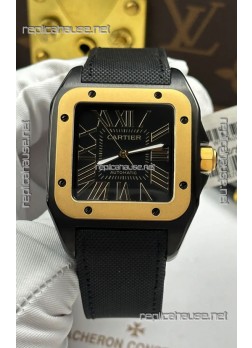 Santos De Cartier in Black Dial PVD MLF Coating Super Clone Watch