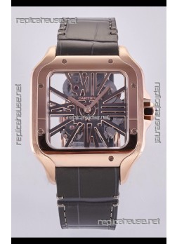 Santos De Cartier Super Clone Watch in Skeleton Dial Rose Gold Case