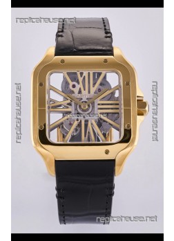 Santos De Cartier Super Clone Watch in Skeleton Dial Rose Yellow Case