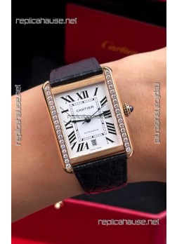 Cartier Tank Solo Swiss Automatic 31MM Rose Gold Diamonds Super Clone Watch 