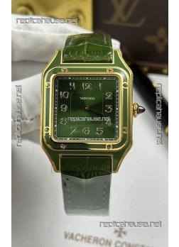 Santos Dumont 31MM Yellow Gold Green Dial Super Clone Watch 