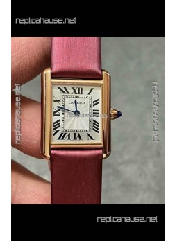 Cartier Tank Louis 22MM Swiss Quartz Movement Pink Strap  Gold Case