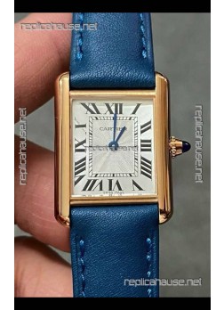 Cartier Tank Louis 22MM Swiss Quartz Gold Casing Blue Strap Watch 