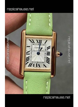 Cartier Tank Louis 22MM Swiss Quartz Gold Casing Green Strap Watch 