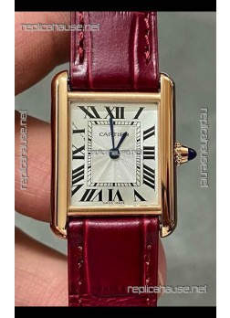 Cartier Tank Louis 22MM Swiss Quartz Gold Casing Red Strap Watch 