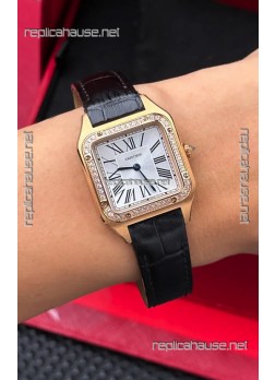Cartier Santos Dumont in Rose Gold Casing Diamonds 27MM Super Clone Watch 