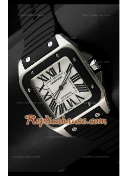 Cartier Santos 100 Swiss Replica Watch - 39MM In Black Strap