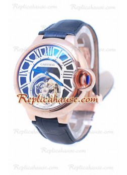 Cartier Ballon de Bleu Flying Tourbillon Rose Gold Wristwatch Black Face CT-20110519