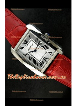 Cartier Tank Ladies Replica Watch in Steel Case/Red Strap