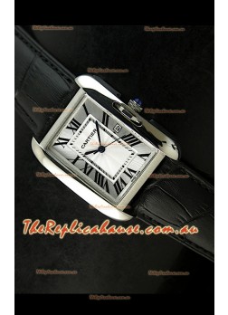 Cartier Tank Ladies Replica Watch in Steel Case/Black Strap