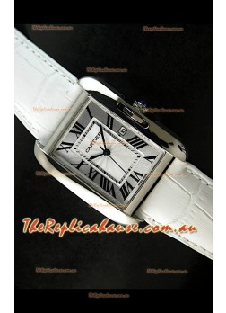 Cartier Tank Ladies Replica Watch in Steel Case/White Strap