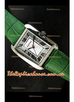 Cartier Tank Ladies Replica Watch in Steel Case/Green Strap