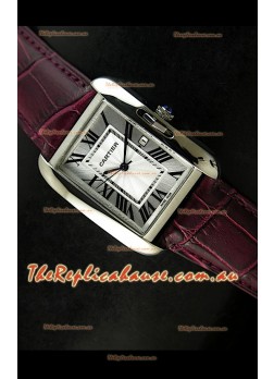 Cartier Tank Ladies Replica Watch in Steel Case/Maroon Strap