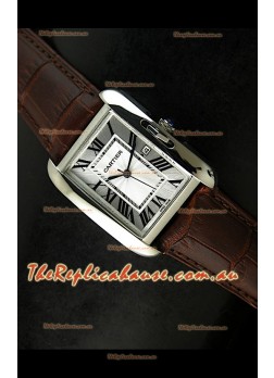 Cartier Tank Ladies Replica Watch in Steel Case/Brown Strap