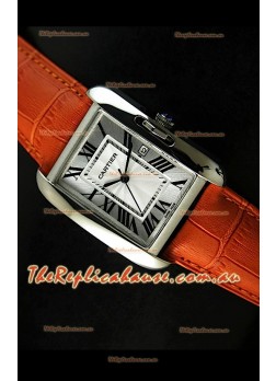Cartier Tank Ladies Replica Watch in Steel Case/Orange Strap
