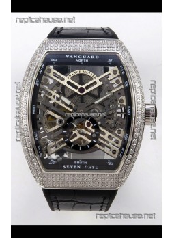Franck Muller V45 Tourbillon Skeleton Steel Diamonds Super Clone Watch 