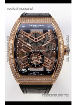 Franck Muller V45 Tourbillon Skeleton Rose Gold Diamonds Super Clone Watch 