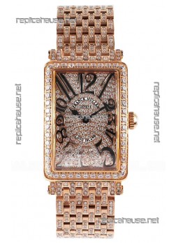 Franck Muller Long Island Rose Gold Diamonds Swiss Replica Watch 
