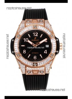 Hublot Big Bang One Click moissanite Rose Gold Super Clone Watch Black Dial