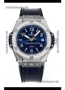 Hublot Big Bang One Click moissanite Bezel Super Clone Watch Blue Dial