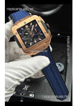 Hublot Square Bang Unico Rose Gold Case Blue Super Clone Watch 