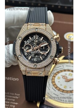 Hublot Big Bang Unico Rose Gold Diamonds Case Super Clone Watch 