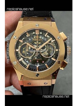 Hublot Classic Fusion Chronograph Rose Gold Skeleton Super Clone Watch 