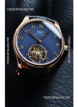 IWC Portuguese Tourbillon Rose Gold Blue Dial Super Clone Watch 
