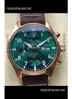 IWC PILOT'S Rose Gold Chronograph Green Dial Super Clone Watch 