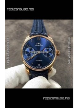 IWC Portugieser Blue Dial Rose Gold Super Clone Watch 