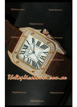 Cartier Santos 100 1:1 Mirror Replica Rose Gold Diamonds Watch 42MM