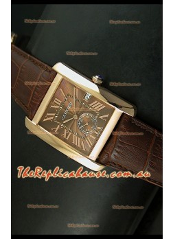 Cartier Tank Anglaise Japanese Replica Watch 34MM - Brown Dial Pink Gold