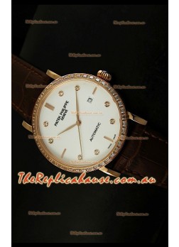 Patek Philippe Calatrava 5298 Swiss Replica Watch in Pink Gold Casing - Diamonds Hours