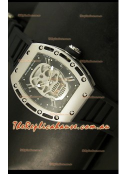 Richard Mille RM052 Skull Tourbillon Swiss Replica Watch in Brushed Steel Case