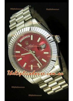 Rolex Day Date II 41MM Swiss Replica Watch - Red Dial - 1:1 Mirror Replica Watch 