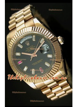 Rolex Day Date II 41MM Swiss Replica Watch - Black Dial - 1:1 Mirror Replica Watch 