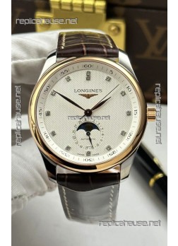 Longines Master Automatic Moonphase White Dial Rose Gold Super Clone Watch 