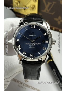 Omega De Ville Co-Axial 41MM Blue Dial Leather Strap Super Clone Watch 