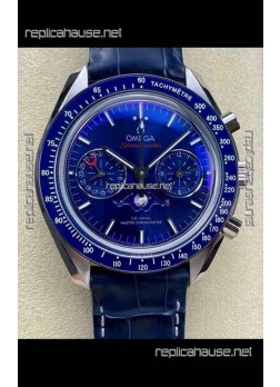 Omega Speedmaster Moonphase Blue Dial Leather Strap Super Clone Watch 